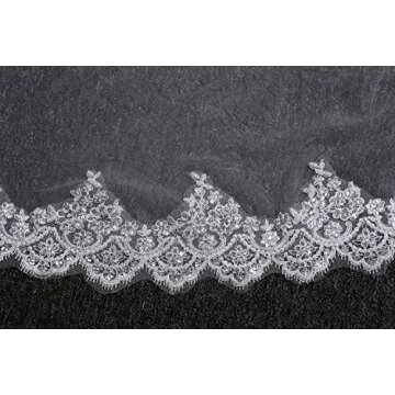 EllieHouse Women's 2 Tier Royal Length Lace Ivory Wedding Bridal Veil With Comb HL08IV