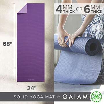 Gaiam Yoga Mat Premium Solid Color Reversible Non Slip Exercise & Fitness Mat for All Types of Yoga,...