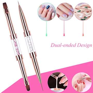 Ycyan 2Pcs Rhinestone Handle Dual-Ended UV Gel Nail Brush Set for Professional Nail Art