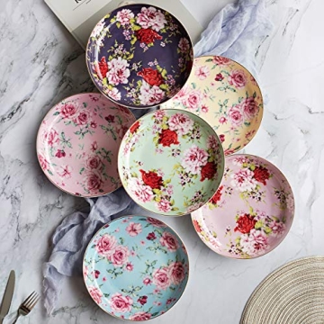 BTaT Porcelain Floral Dessert Plates Set of 6 - Elegant Design