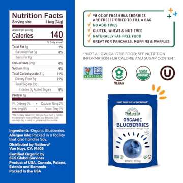 NATIERRA Nature's All Foods Organic Freeze-Dried Blueberries | Non-GMO & Vegan | 1.2 Ounce