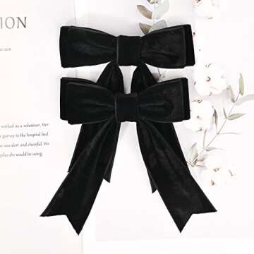 2PCS 5" Velvet Black Hair Bows Girls Hair Clips Ponytail Holder Accessories for Girls Toddlers