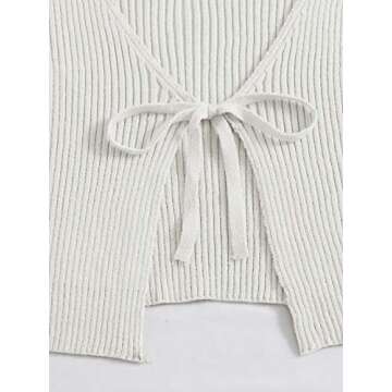 Floerns Women's Tie Front Long Sleeve Rib Knit Shrug Sweaters Cardigan Crop Top White M