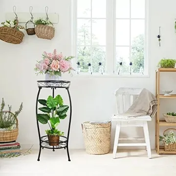 Sturdy YHIJURS 2 Tier Plant Stand for Indoor Outdoor Use