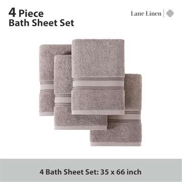 LANE LINEN Large Bath Towels - 100% Cotton Bath Sheets Extra Large, Oversized Bath Towels for Adults, Zero Twist, Quick Dry Bath Sheet Set, Body Towels, 4 Piece Bath Towel Sets for Bathroom- Platinum