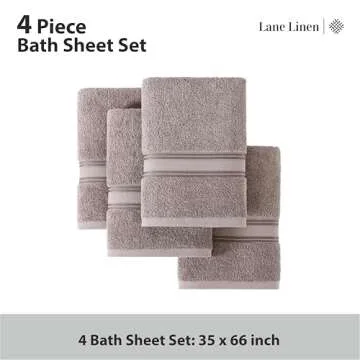 LANE LINEN Large Bath Towels - 100% Cotton Bath Sheets Extra Large, Oversized Bath Towels for Adults, Zero Twist, Quick Dry Bath Sheet Set, Body Towels, 4 Piece Bath Towel Sets for Bathroom- Platinum