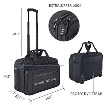 KROSER Rolling Laptop Bag Premium Wheeled Briefcase Fits Up to 17.3 Inch Laptop Overnight Roller Cas...