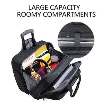 KROSER Rolling Laptop Bag Premium Wheeled Briefcase Fits Up to 17.3 Inch Laptop Overnight Roller Case Computer Bag with RFID Pockets for Travel/Business/Men/Women-Black