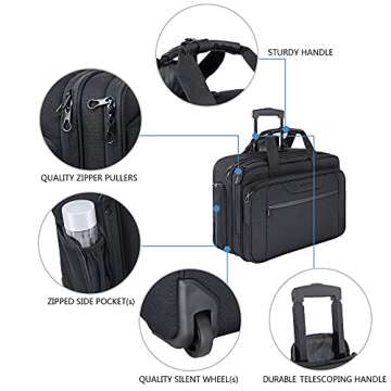 KROSER Rolling Laptop Bag Premium Wheeled Briefcase Fits Up to 17.3 Inch Laptop Overnight Roller Case Computer Bag with RFID Pockets for Travel/Business/Men/Women-Black