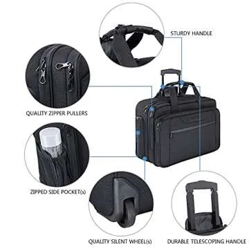 KROSER Rolling Laptop Bag Premium Wheeled Briefcase Fits Up to 17.3 Inch Laptop Overnight Roller Case Computer Bag with RFID Pockets for Travel/Business/Men/Women-Black