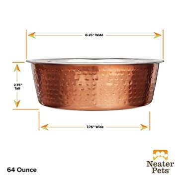 Neater Pet Brands Hammered Decorative Designer Bowls - Luxury Style Premium Dog and Cat Dishes (Large, Copper)