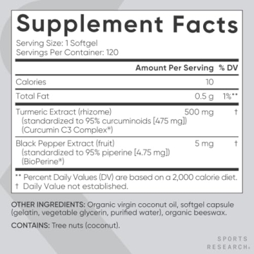 Sports Research Turmeric Curcumin Softgels with Bioperine