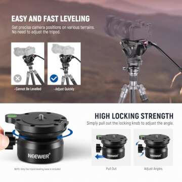 NEEWER Tripod Leveling Base (⌀50mm) Camera Leveler, Bubble Level Aluminum Adjusting Plate with 1/4" 3/8" Mounting Screw Tripod Head Compatible with Canon Nikon Sony DSLR Camera Camcorder, GM11