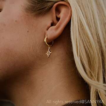 SANNYRA Huggie Earrings for Women - 14K Gold Plated Beach Sea Drop Dangle Earrings - Starfish Butterfly Moon Star Seashell Beachy Jewelry
