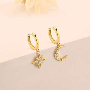 SANNYRA Huggie Earrings for Women - 14K Gold Plated Beach Sea Drop Dangle Earrings - Starfish Butterfly Moon Star Seashell Beachy Jewelry