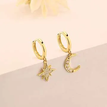 SANNYRA Huggie Earrings for Women - 14K Gold Plated Beach Sea Drop Dangle Earrings - Starfish Butterfly Moon Star Seashell Beachy Jewelry