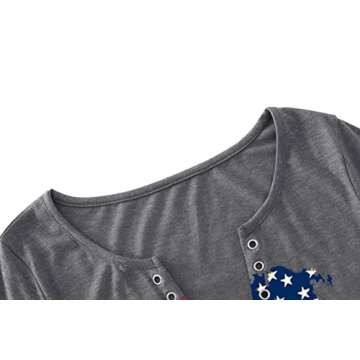YI XIANG RAN American Flag Shirt Tops Womens 4th of July T-Shirts Ring Hole Short Sleeve Sexy V-Neck Patriotic Tees (Light Grey, Small)