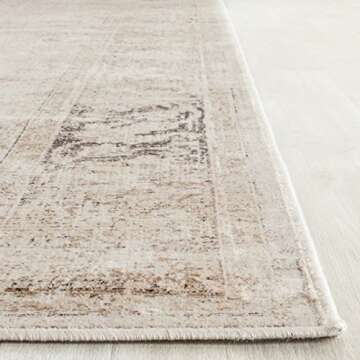 SAFAVIEH Vintage Collection Accent Rug - 4' x 5'7", Stone, Oriental Distressed Viscose Design, Ideal for High Traffic Areas in Entryway, Living Room, Bedroom (VTG117-440)