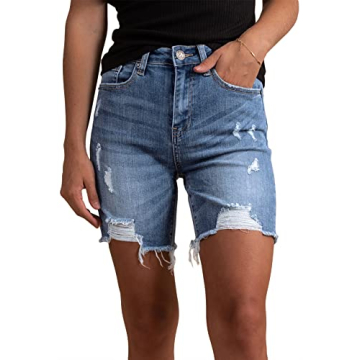 Trendy HUUSA Teens Ripped Denim Bermuda Shorts for Women - Casual & Fashionable