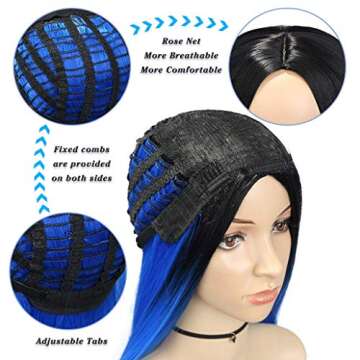 WIGNEE Ombre Straight Wigs Black To Blue 26 Inches Long Straight Synthetic Wig For Women And Ladies Middle Party Cosplay Party Wig Christmas Wig (Ombre Blue)