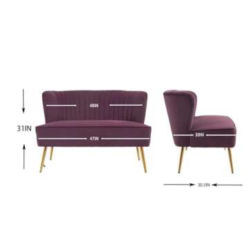 ZOBIDO Velvet Couch Modern Loveseat Sofa Twin Size Contemporary Sofas Upholstered Couch with Contemporary Velvet Upholstered Sofa Couch for Living Room and Bedroom (Dark Purple)