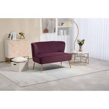 ZOBIDO Velvet Couch Modern Loveseat Sofa Twin Size Contemporary Sofas Upholstered Couch with Contemporary Velvet Upholstered Sofa Couch for Living Room and Bedroom (Dark Purple)