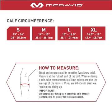 McDavid Calf Compression Sleeve, Light Support for Left or Right Leg, Helps Provide Relief From Pain, Men & Women, Black, Adult L
