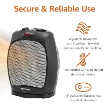Amazon Basics Oscillating Ceramic Space Heater, Portable Heater for Indoor Use, for Office and Home,...