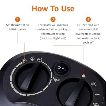 Amazon Basics Oscillating Ceramic Space Heater, Portable Heater for Indoor Use, for Office and Home, With Overheat and Tip-Over Protection, Thermostat, 1500W, Black, 7.52"D x 6.34"W x 9.45"H