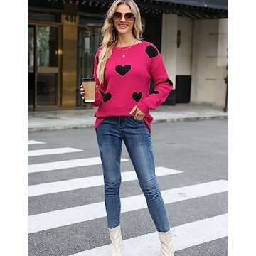 Cute Heart Pattern Pullover Sweater for Women
