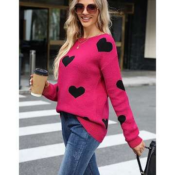 Cute Heart Pattern Pullover Sweater for Women