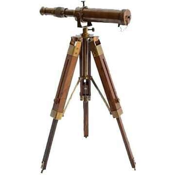 Vintage Nautical Brass Telescope with Wooden Stand