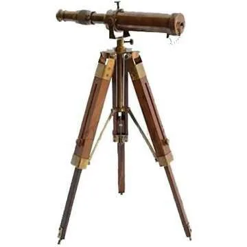 Vintage Nautical Brass Telescope with Wooden Stand
