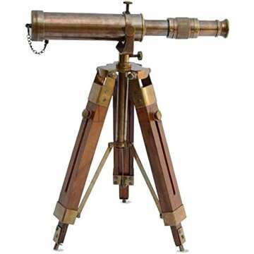 Vintage Nautical Brass Telescope with Wooden Stand