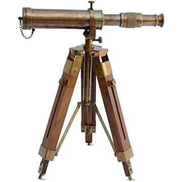 Vintage Nautical Brass Telescope with Wooden Stand