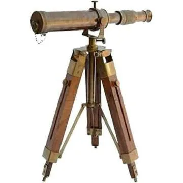 Vintage Nautical Brass Telescope with Wooden Stand