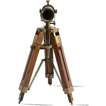 Vintage Nautical Brass Telescope with Wooden Stand