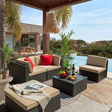 Tuoze 5 Pieces Patio Furniture Sectional Outdoor PE Rattan Wicker Lawn Conversation Cushioned Garden...