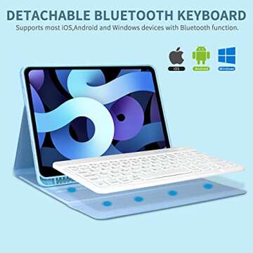Keyboard Case for iPad Air 11 inch 2024 (M2) & iPad Pro 11 inch (4th/3rd/2nd/1st) Gen 2022, iPad Air 5th&4th Generation Case with Keyboard, Detachable Bluetooth Keyboard with Pencil Holder (Sky Blue)