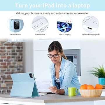 Keyboard Case for iPad Air 11 inch 2024 (M2) & iPad Pro 11 inch (4th/3rd/2nd/1st) Gen 2022, iPad Air 5th&4th Generation Case with Keyboard, Detachable Bluetooth Keyboard with Pencil Holder (Sky Blue)