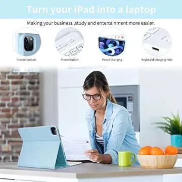 Keyboard Case for iPad Air 11 inch 2024 (M2) & iPad Pro 11 inch (4th/3rd/2nd/1st) Gen 2022, iPad Air 5th&4th Generation Case with Keyboard, Detachable Bluetooth Keyboard with Pencil Holder (Sky Blue)