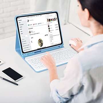 Keyboard Case for iPad Air 11 inch 2024 (M2) & iPad Pro 11 inch (4th/3rd/2nd/1st) Gen 2022, iPad Air 5th&4th Generation Case with Keyboard, Detachable Bluetooth Keyboard with Pencil Holder (Sky Blue)