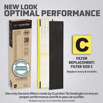 Germ Guardian FLT5000 True HEPA Genuine Air Purifier Replacement Filter C for GermGuardian AC5000E, AC5250PT, AC5300B, AC5350B, CDAP5500, and More