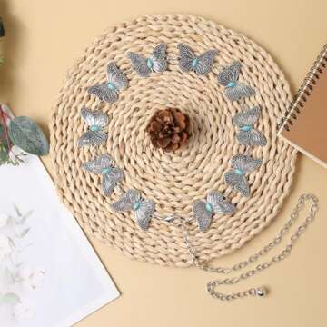 Amaxiu Butterfly Metal Waist Chain Belt, Women Western Belt Adjustable Link Belt Turquoise Waist Belt for Dress Jeans(Silver)