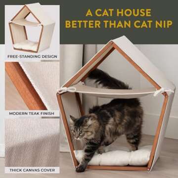 Stylish Cat Houses for Indoor Cats - Cozy Free-Standing Teepee with Hammock