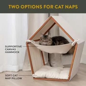 Cat Houses for Indoor Cats with Teak Finish & Hammock