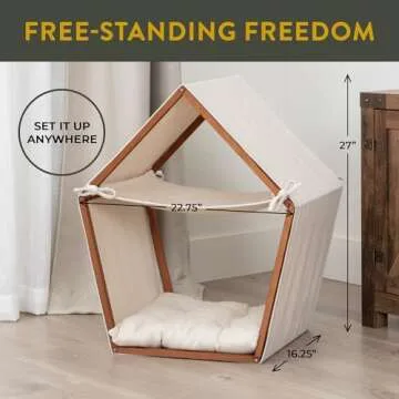 Cat Houses for Indoor Cats with Teak Finish & Hammock