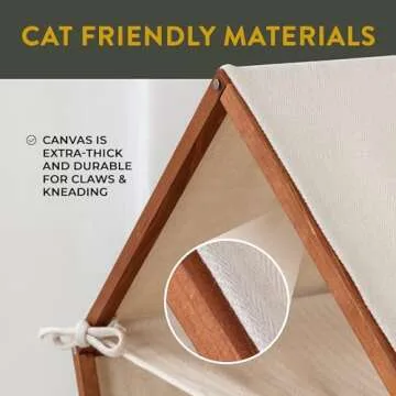 Cat Houses for Indoor Cats with Teak Finish & Hammock