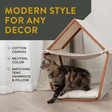 Cat Houses for Indoor Cats with Teak Finish & Hammock
