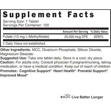 Nature's Fusions Nutri 5-MTHF L Methylfolate 15MG - 120 Tablets